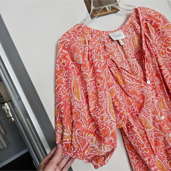 Cleobella Pink Blossom Block Print Layla Cotton Blouse Size Medium - Picture 5 of 12